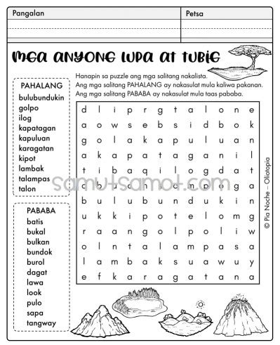 word puzzle about anyong lupa at anyong tubig